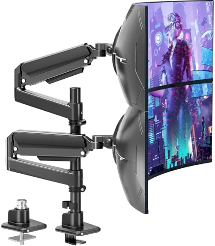 MOUNTUP Dual Monitor Stand Fits 49 45 42 40 39 34 32 Inch Screens, Heavy Duty Dual Monitor Arm Holds 7.7-44 lbs, Vertical Stacked Monitors Mount, Full Motion, Height Adjustable, VESA Mount