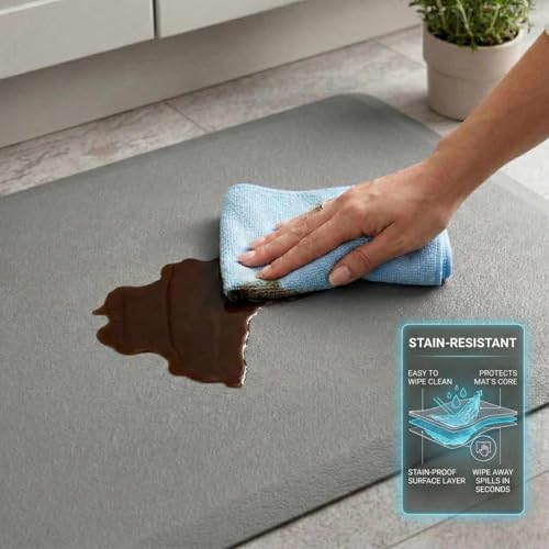 Hauteloom Kitchen Mat - Cushioned Anti Fatigue Rug - Waterproof, Non Slip - Standing and Comfort Desk/Floor Mats for House Sink Office - Grey - 20" x 32"