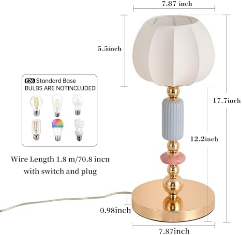 Modern Imitated Silk Table Lamp Plug in Metal Base Desk Light with Plug Cord Switch for Bedroom Bedside Living Room