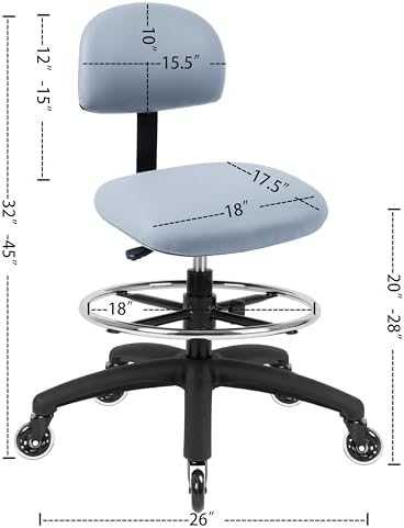 FSS Series Square seat (20"-28") seat Height Chair. Vinyl-for Office, Garage, Desk, Shop, Computer, Doctor, Medical, Easy to Clean! 18" Footring (Gray, Mid Stool, Rubber Roller Casters)