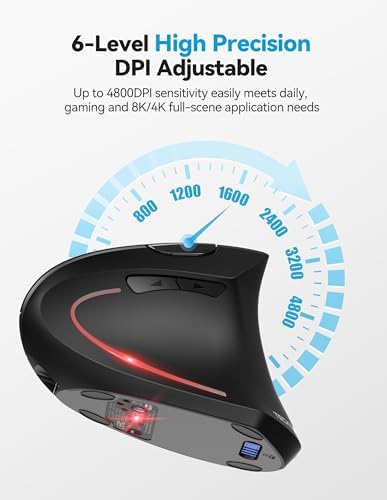 TECKNET Vertical Ergonomic Mouse with Jiggler Bluetooth Rechargeable