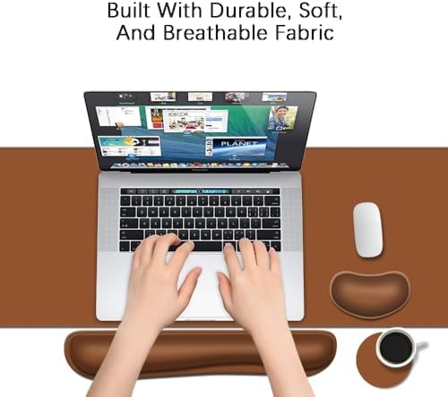 Desk Mat, Large Gaming Mouse Pad with Wrist Rest, 4 in1 XXL Mouse pad+Keyboard Wrist Rest+Mouse Pad Wrist Support+Cup Coaster Set, Ergonomic Desk Pad for Home Office, Coffee Brown