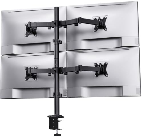 HUANUO Quad Monitor Mount for 13-32 Inch Screens, 4 Monitor Stand with Larger Base, Holds 22 lbs per Arm, Fully Adjustable Stacked Mount, Tilt Swivel Rotation, VESA 75x75/100x100mm, Cable Management