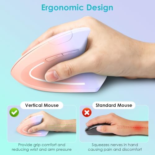 Full-Size Ergonomic Keyboard and Mouse, 2.4GHz Wireless Keyboard and Vertical Mouse with Tablet Phone Holder, Wrist Rest for Computer Mac PC Laptop Chromebook, Pinkpurple
