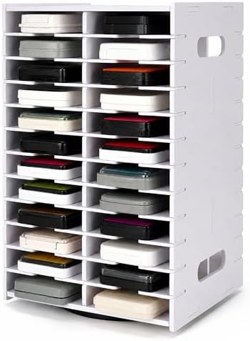 FlexiWilo 48-Slot Rotating Ink Pad Organizer, Desktop Craft Storage, White