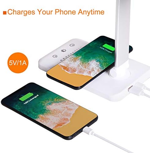 LED Desk Lamp with Wireless Charger,Eye-Caring Table Lamps,Stepless Dimmable Office Lamp with USB Charging Port,Touch/Memory/Timer Function,25 Brightness Lighting,Foldable Lamp