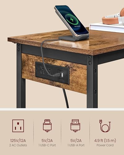 VASAGLE Bar Table with Power Outlets, Computer Desk, 39.4" W