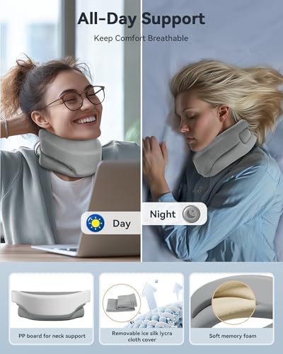 Neck Brace Cervical Collar - Neck Support Brace for Sleeping, Soft Foam Wraps Keep Vertebrae Stable and Aligned for Relief of Cervical Spine Pressure Gray Small(10.6-12.6 Inch)