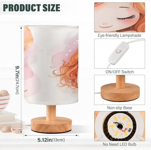 ALAZA Starfish Watercolor Mermaid Decor Bedside Table Lamp with USB Port for Bedroom Nightstand Office Desk LED Bulb Included