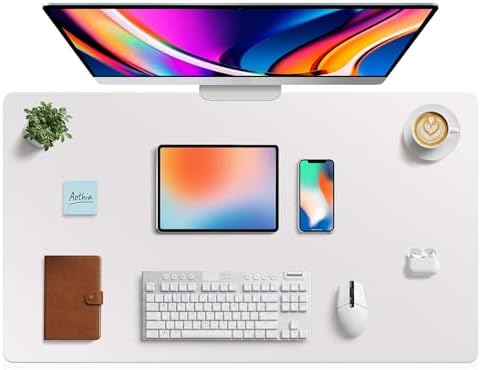 Aothia Faux Leather Desk Mat - Large Mouse Pad, Non-Slip PU Leather Blotter, Waterproof Writing Surface for Office and Home (Pale Lavender White, 40" x 24")