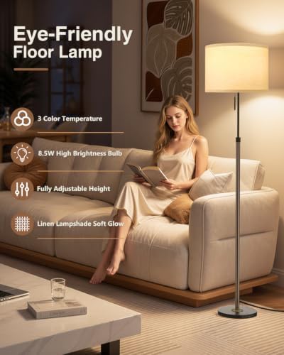 Ambimall Height Adjustable Modern Floor Lamp, Brown & Black