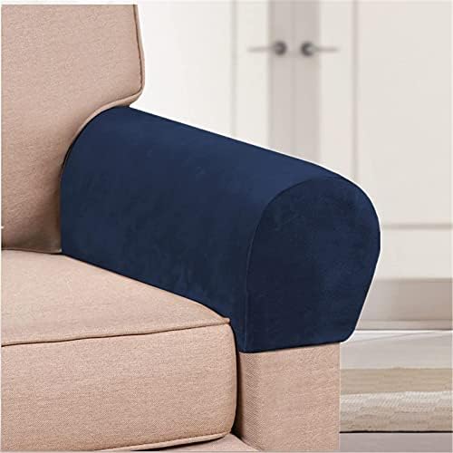 2 Pack Velvet Stretch Armrest Covers - Non Slip Sofa Chair Covers, Soft Elastic Arm Protectors for Living Room Couch, Office Chair, Recliner (Navy)
