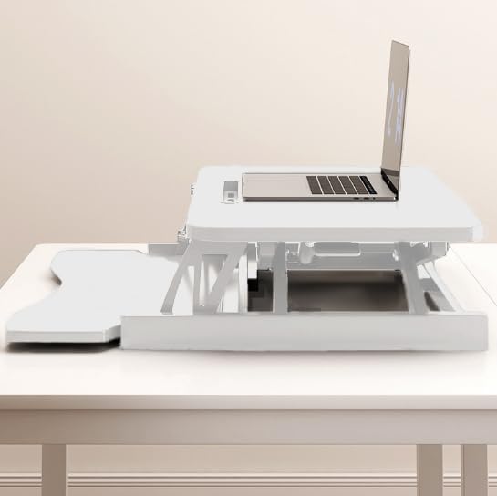 32 Inch Desk Converter, Height Adjustable Stand Up Desk Riser, Dual Monitor and Laptop Workstation with Wide Keyboard Tray for Table Home Office (White)