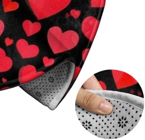 Soft Round Yoga Carpet, Large Home Decor Mat, Non-Slip Machine Washable Kitchen Office Circle Rug Compatible with Valentine's Day Elegant Red Love Heart Black