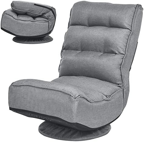 COSTWAY Folding Floor Chair, Adjustable 5-Position Swivel Gaming Chair