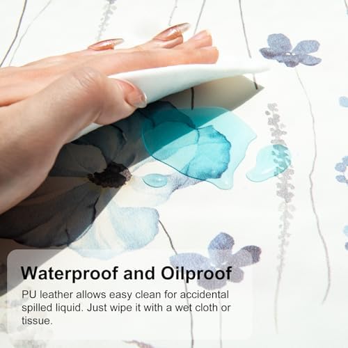 QiyI PU Leather Large Mouse Pad, Office Decor, 31.5" x 15.7", Blue Flowers