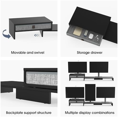 Fenge Triple Monitor Stand with Storage Drawer, Adjustable Length and Angle
