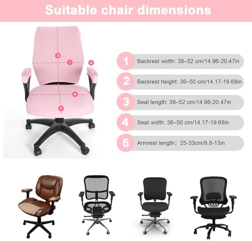 4 PCS Office Chair Covers Set Pink Computer Desk Chair Covers Universal Stretchable Protective Office Chairs Seat Cover with Armrest Cover Slipcovers Pads Cushion Backrest for Rotating (Medium Pink)