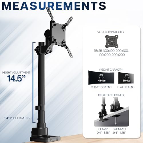 VIVO Clamp-on Single Ultra Wide Monitor Desk Mount, Low Profile Heavy Duty Adjustable Stand for 1 Ultrawide Screen up to 57 inches, 59.4 lbs Capacity, Black, STAND-V157C