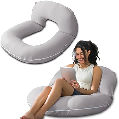 INSEN Reading Pillow, Back Pillow for Sitting in Bed and Couch, Gaming Pillow for Adults, Sit Up Support for Bed, Cooling Tencel, Grey