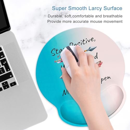 ITNRSIIET Ergonomic Mouse Pad with Wrist Support Wrist Rest Smooth Surface Non-Slip Rubber Base Comfortable Office Supplies Pain Relief, 9.8 x 9.1 inches, Inspirational Quotes