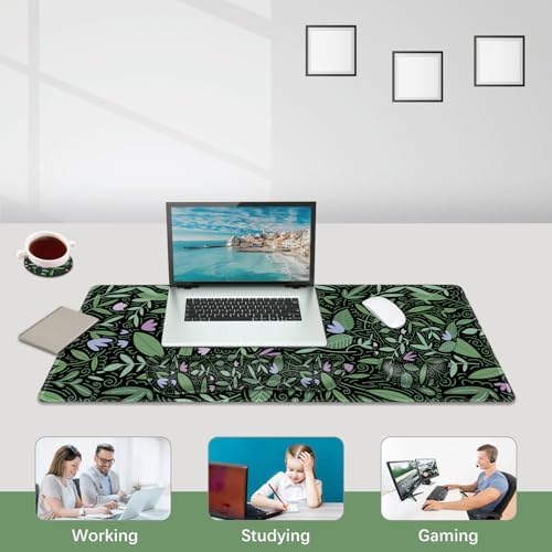 DINKY Keyboard Mouse Pad Set, Large Gaming Mousepad, Memory Foam Ergonomic Keyboard Wrist Rest Support, Extended Desk Mat Cushion pad for Office,Home, Green Leaves Plant