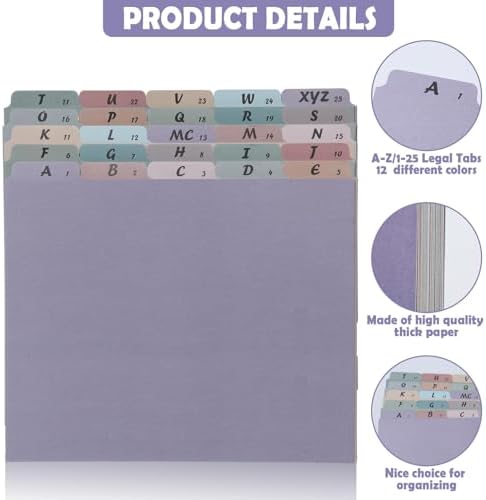 1 Set A-Z Alphabetic and Number Top Label Files, Legal Size, 25 Sheets File Dividers 1/5 Cut Label File Cabinet Dividers Desk Organizer for Office, Home and School (Retro)