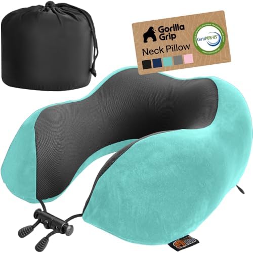 GORILLA GRIP Travel Neck Pillow for Airplanes, Travel Essentials, Turquoise
