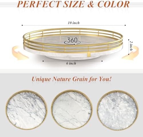 AMH 10-Inch White Marble Lazy Susan with Gold Frame