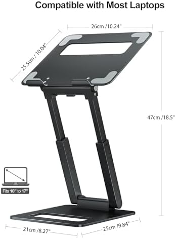 tounee Laptop Stand for Desk Adjustable Height, Telescopic Computer Stand with Pull Out Design Ergonomic Laptop Riser Fits All Laptops 10-17"-Black