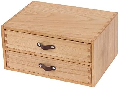 DDYURI Wooden Desk Organizer with 2 Drawers - Desktop Storage Drawers for Office Supplies File Paper Storage - Wood Chest/Small Cabinets for Jewelry Dresser Kitchen Counter (FAX2C-LT）