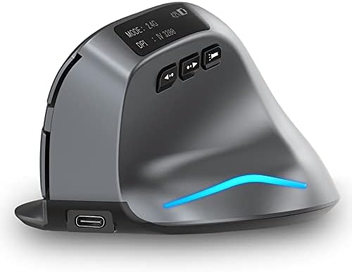 zelotes Bluetooth Wireless Mouse with Display,Rechargeable,3200DPI,BT 5.0/3.0 & 2.4G,7 Buttons,LED,USB Optical Ergonomic Vertical Mouse für Laptop,PC,Tablets,Black
