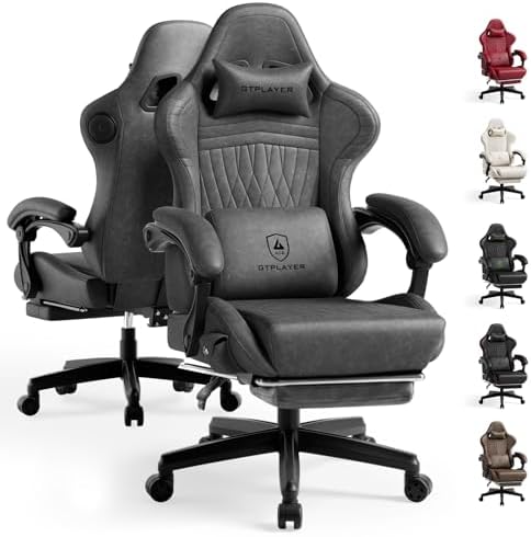 GTPLAYER ACE-PRO Music Gaming Chairs – Built-in Speakers, App Support & Bluetooth Control, Computer Game Chairs with Footrest for Adults, Ergonomic Reclining Silla, Linkage Armrest, Grey