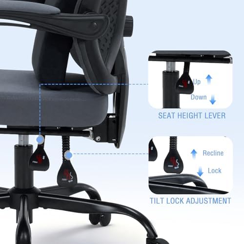 Ergonomic Office Desk Chair with Foot Rest - Adjustable Lumbar Support & Headrest, 90-160° Reclining Mesh Back Computer Chair - Home Office/Gaming for Adults