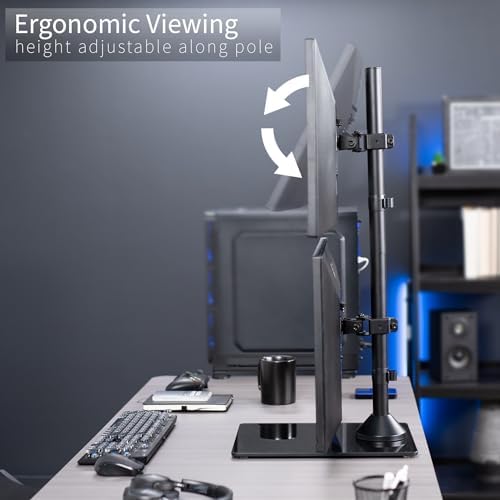 VIVO Dual Monitor Desk Stand with Tempered Glass Base, Free-Standing LCD Mount, Holds in Stacked Vertical Position 2 Ultrawide Screens up to 34 inches, Black, STAND-V002LG