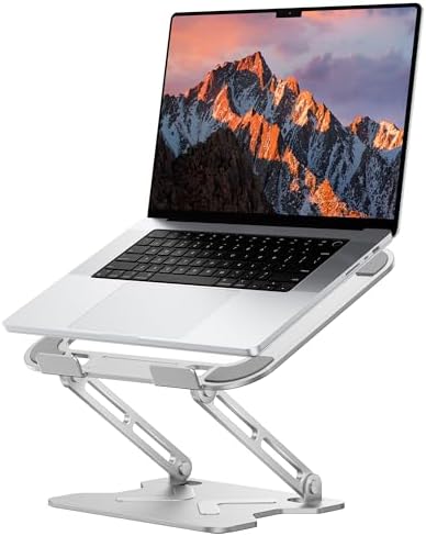 JCZT Adjustable Laptop Stand for Desk, Metal Foldable Laptop Riser, White