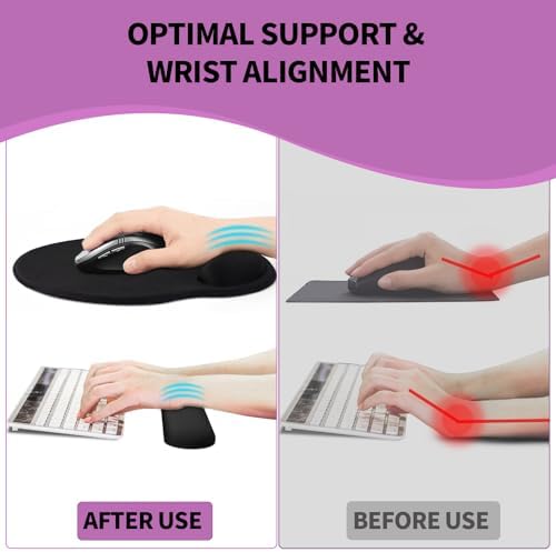 eulps Mouse Pad Wrist Support, Ergonomic Memory Foam Keyboard Wrist Pad & Gel Wrist Rest Set for Computer Keyboard for Easy Typing & Pain Relief for Office & Home (Mauve Twilight Set)
