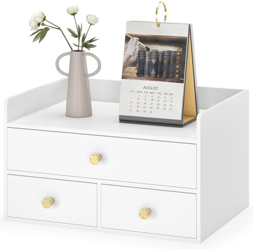 Bamboo Desk Organizer - Stackable, No Assembly Required, Ideal for Office/Home Use - Perfect for Toiletries, Stationery, Accessories. (White, Fence three Desk Organizer)