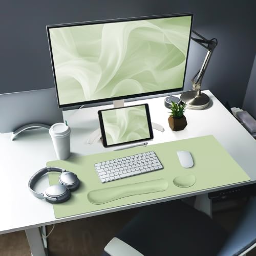 Bloss Green Leather Desk Mat with Wrist Rest, 27.6" x 13.8" Desk Pad