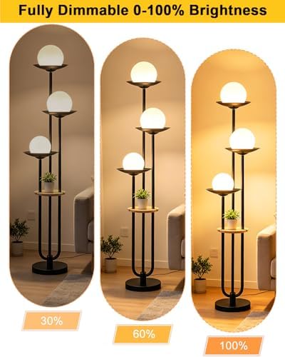 Lightdot 3-Globe Dimmable Floor Lamp with Table Modern Floor Lamps with 5Lbs Heavy Base for Wedding/Party 3000K Warm White Bulbs Included Black Standing Lamp for Living Room/Bedroom/Sofa Beside/Corner