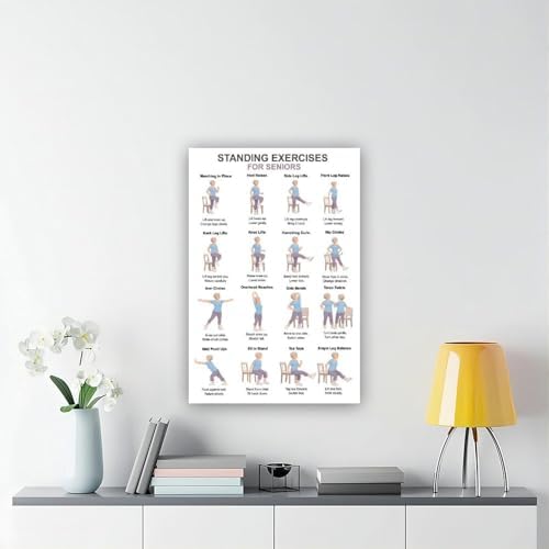 Standing Exercises for Seniors Low Impact Balance Workout Chart Fitness Canvas Poster Wall Art for Living Room Bedroom Decor Unframe 24x36inch