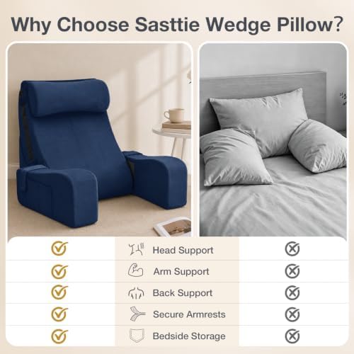 Sasttie 15-25 inch Adjustable Reading Pillow with Armrests, Navy