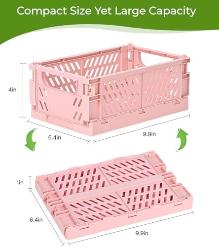 HUUSMOT 2-Pack Collapsible Plastic Storage Baskets, Pink, 9.8"x6.5"x3.8"