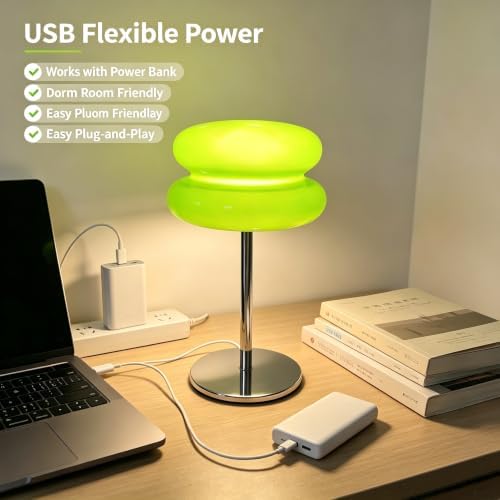 Bedroom Mushroom lamp, Medieval Modern Bedside Table lamp for Night Stands, Vintage dimmable Small Lamps, Cute Cool Desk Lamps Home Room Aesthetic Decor for Living Room(Green)