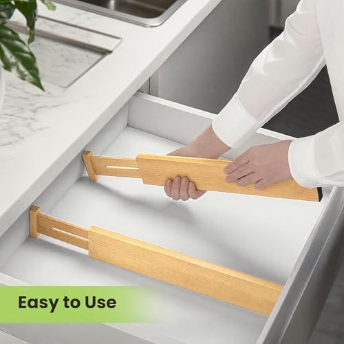 Fyvva Drawer Organizer, Spring-Loaded Expandable Bamboo Dividers 8-Pack