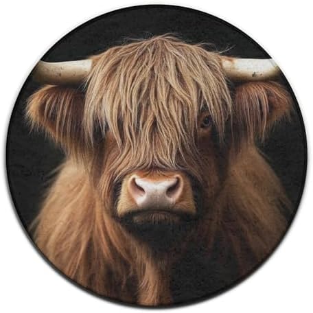 Large Home Decor Mat, Soft Round Yoga Carpet, Non Slip Machine Washable Kitchen Office Circle Rug Highland Cow