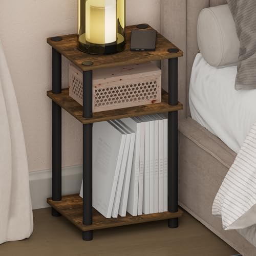 Furinno JUST Toolless 3-Tier Night Stand, Open Storage, Americano