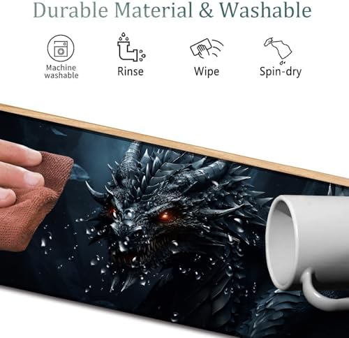 4 in 1 Mouse Pad Combo, Large Gaming Mouse Pad + Keyboard Wrist Support + Mouse Wrist Rest + Coaster, Table Pad 31.5 "x 11.8" with Memory Foam Ergonomic Wrist Pad Set, Cool Dark Dragon