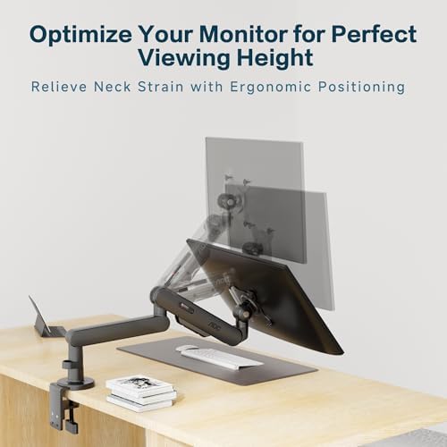 AOC 406PLUS Premium Aluminum Single Monitor Arm, Fits 13–34 Inch and 19.84 lbs, Mechanical Spring Desk Mount,C-Clamp,Low-Profile Gaming Bracket Enables Screen to Sit Close to Desktop(Gray)