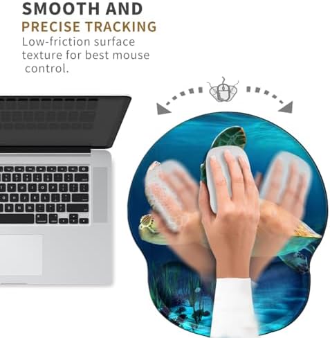 Sea Turtle Mouse Pad with Wrist Support Ergonomic Gel Mousepad Wrist Rest for Carpal Tunnel Cute Mouse Mat for Laptop Office Work Women Men Kids with A Coaster